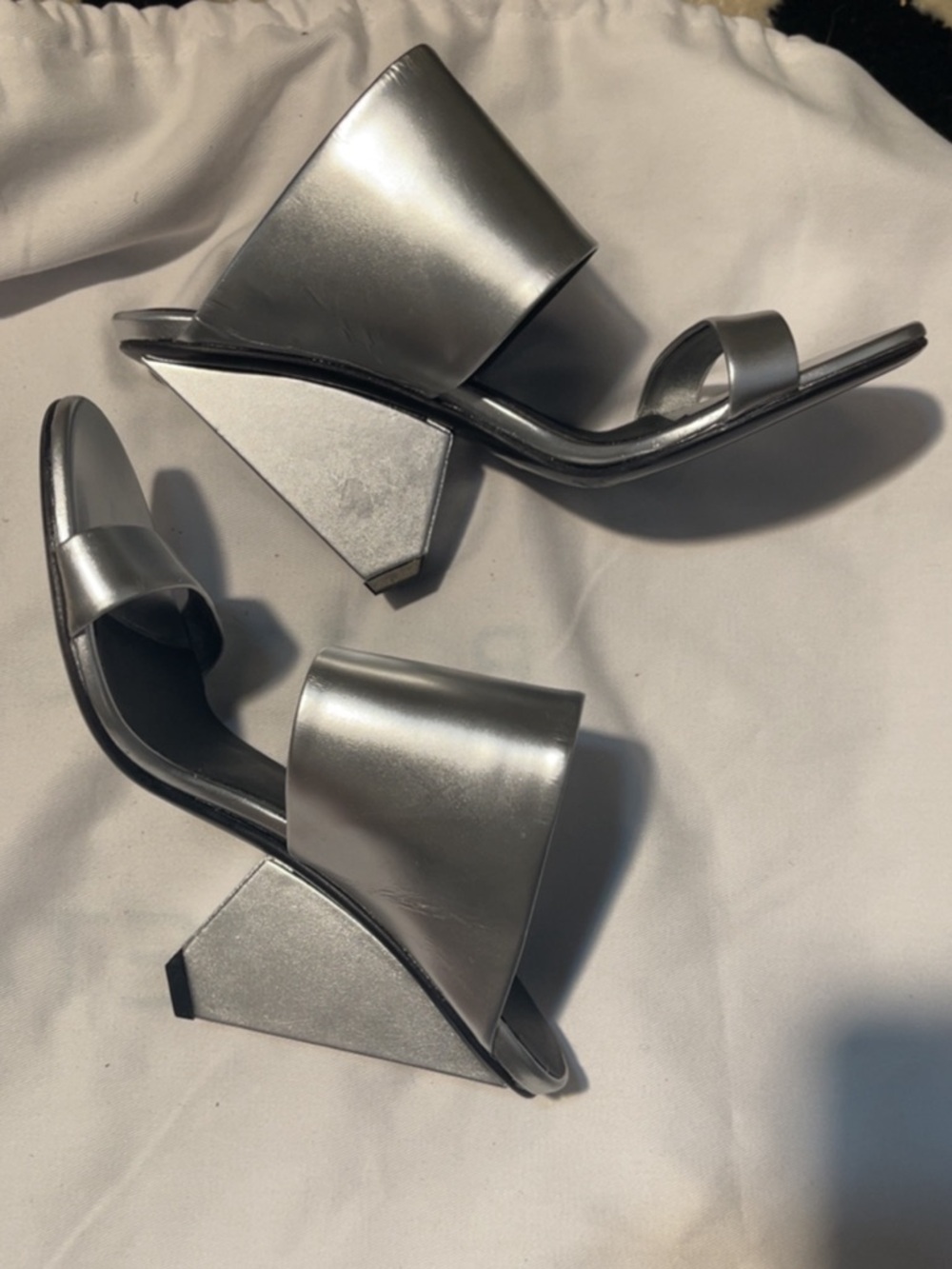 Balmain Silver Sculptural Slide Heels